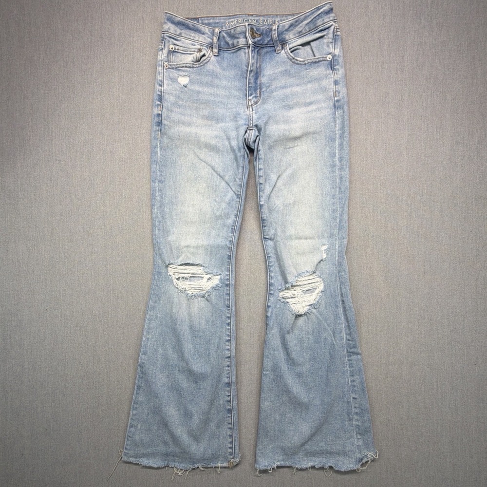American Eagle Low-Rise Flare Jeans Womens 4‎ Regular Blue Next Level Stretch